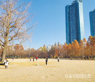 ▲ 서울숲 중앙광장에서 한가로운 오후를 즐기는 사람들