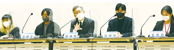 ▲ 서울권대학언론연합회에서 주최한 간담회에서 이재명 대선 후보가 발언하고 있다.