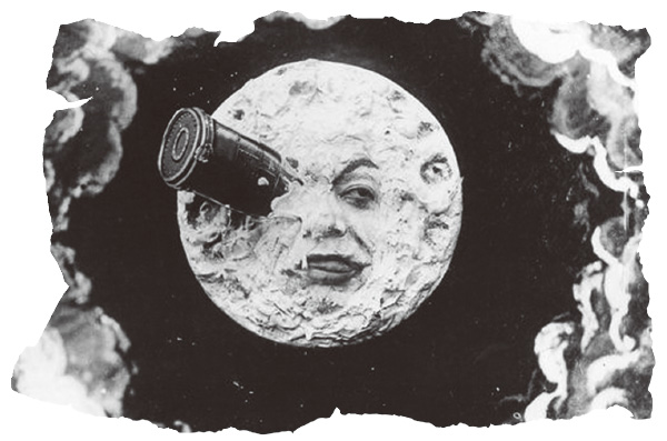 ▲ 영화 [달 세계 여행]의 한 장면. 얼굴이 합성된 달에 대포가 박혀있다.