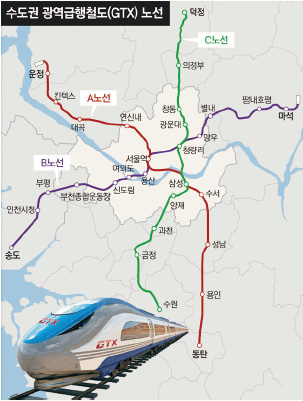 ▲ GTX 노선과 정차역(2022.02.24. 기준, 자료: 국토교통부)